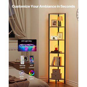 Libreria angolare a 6 livelli con luci LED, alta 68 pollici, con ripiani portaoggetti, scaffale espositivo multiuso per oggetti da collezione - Product Image 2