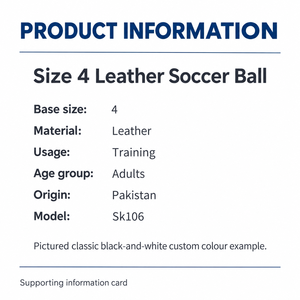 Size 4 Black White <b>Leather</b> Training <b>Football</b> Adult Soccer Ball Pakistan Sk106 - Product Image 3