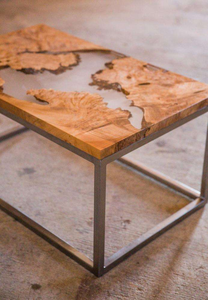 Mesa de Centro de Madera Maciza con Resina Epoxi Blanca Industrial, Decoración para el Hogar - Product Image 4