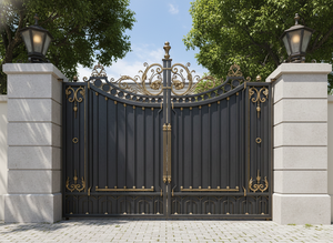 Puerta Metálica de Doble Hoja Estilo Victoriano KHP, Recubierta con Polvo, Puerta Batiente Resistente para Uso Exterior, Fácil Instalación, Diseño de Modelo 3D - Product Image 3
