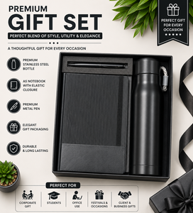 Set de Regalo Premium Negro Personalizado: Cuaderno A5, Botella de Agua de Acero Inoxidable, Bolígrafo Metálico, Caja de Regalo Empresarial con Impresión Duradera para Oficina - Product Image 4