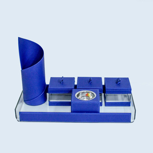 Ensemble de brûleurs d'encens en cuir bleu royal de luxe présentés sur un plateau en acrylique, collection complète de blocs de rangement multi-conteneurs - Product Image 2