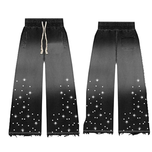 Pantalones Anchos Personalizados para Hombre, Cintura Elástica con Cordón, Estampado Moderno con Degradado de Color, Transpirables, Ligeros, de Algodón - Product Image 2