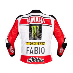 เสื้อแจ็คเก็ตหนังแท้สำหรับแข่งรถ Fabio Quartararo MotoCP Yamaha ทำจากหนังวัว/หนังจิงโจ้ ตัดเย็บตามขนาด พร้อมรูระบายอากาศ รุ่น CE - Product Image 2