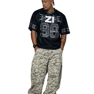 Camiseta Urbana Personalizada de Hip-Hop, Ropa Masculina de Moda Urbana, Jersey de Fútbol Americano Negro, Holgado y Transpirable, de Malla - Product Image 2