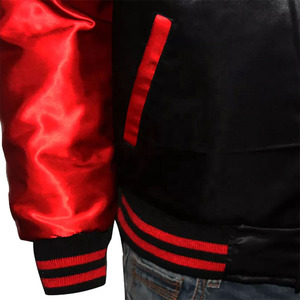 Chaqueta Varsity Negra y Roja para Hombre, Cuello Camisero, Corte Regular, Color Sólido, Cierre de Botones, Ropa de Otoño - Product Image 4