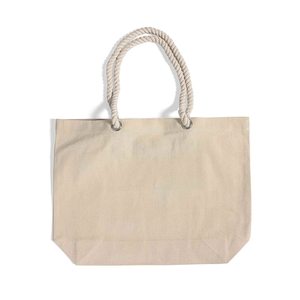 Sac fourre-tout de plage en toile de coton avec poignées en corde, soufflet à œillets, ouverture supérieure, personnalisable avec logo, vente en gros, promotionnel, pour courses - Product Image 3