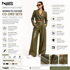 Winter Fashionable Design Custom Logo High Waist Ladies PU Leather 2 1 Blazer Wide Leg <b>Pants</b> Elegant Regular Fit Breathable - Product Image 5