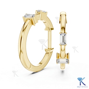 Custom Lab Grown CVD Baguette Diamond <b>Huggie</b> Hoop Earrings Luxury 14K Solid Gold Wedding Women Jewelry - Product Image 3