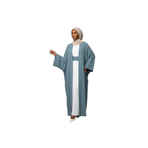 Women's High Neck Long Sleeve Solid Color Block <b>Abaya</b> with White Trim Detail Modest Dress Daily Wear Loose Fit Middle East Style - Product Image 5