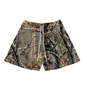 Shorts de sport amples pour hommes, personnalisables avec logo, imprimé motif arbre et jungle, camouflage 2 en 1, en toile 100% polyester, coupe-vent, avec cordon de serrage, vente en gros - Product Image 2