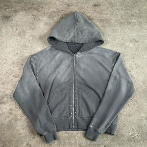 Ensemble de survêtement personnalisé de haute qualité : sweat à capuche zippé avec strass et pantalon évasé, effet délavé à l'acide - Product Image 5