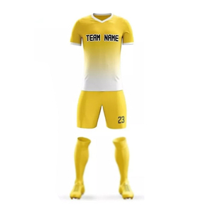 ชุดเสื้อฟุตบอลสีเหลืองแบบกำหนดเอง คอวี แขนสั้น สำหรับทุกเพศ ทุกวัย ระบายอากาศ แห้งเร็ว ซับเหงื่อ เหมาะกับทุกฤดูกาล - Product Image 1