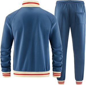 2026 Unisex Blue Tracksuit Full <b>Zip</b> Stand Collar Striped Side Pockets Polyester Regular Fit Autumn Sporty Style Adult Wear - Product Image 2