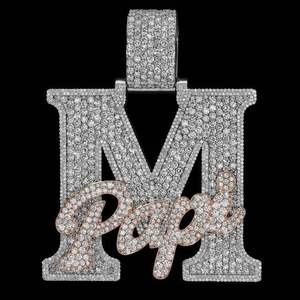 Colgante de Moissanita con Letra M Personalizada, con Escritura Papi, Chapado en Oro Rosa sobre Plata 925, Estilo Hiphop para Hombre - Product Image 2