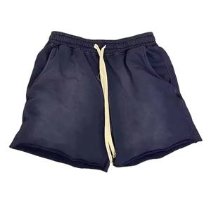 2024 été unisexe personnalisé Baggy ourlet brut bord coupé lavage à l'acide Shorts Vintage français éponge coton solide motif entraînement gym Shorts - Product Image 6