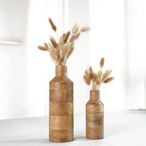 Ensemble de 2 vases à fleurs en bois, forme de bouteille, en bois de manguier, vases décoratifs pour la maison, le salon, la chambre, le bureau, la cuisine, la décoration de table - Product Image 3
