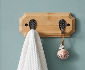 Premium <b>Black</b> Stainless Steel <b>Hook</b> With Wooden Base Simple Design Perfect For Stylish Bathroom Kitchen Door Decoration - Product Image 6