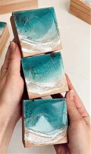 Estuche de viaje personalizado para joyas de resina con diseño oceánico, organizador de joyas de madera con arte en resina, regalo para ella. - Product Image 5