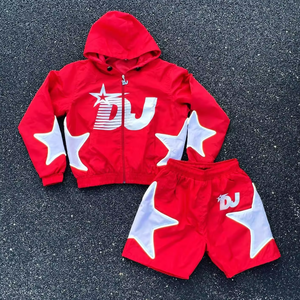 Importé OEM Hommes Ensembles Deux Pièces Personnalisé Coupe-Vent Shorts et Veste Survêtement Réfléchissant Zip up Nylon Deux Pièces Coupe-Vent - Product Image 1