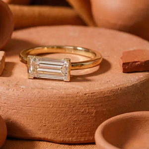 Bezel Setting 3ct Baguette Cut Lab Grown Diamond Solitaire Engagement <b>Ring</b> 14K Yellow Gold <b>Rhodium</b> Plated Luxury EF Color - Product Image 4