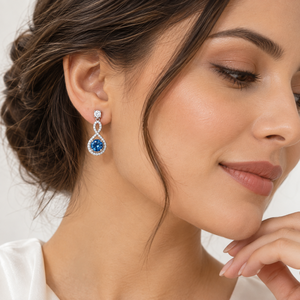 Luxury Blue Moissanite Drop <b>Earrings</b> 925 Sterling Silver Round Cut <b>Halo</b> Dangle Women's Wedding Jewelry - Product Image 5