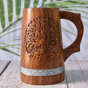 Taza de Cerveza Clásica de Madera Quemada Hecha a Mano con Asa y Pajita, Portátil y Ecológica para Hombres, para Viajes, Campamentos y Uso al Aire Libre - Product Image 4