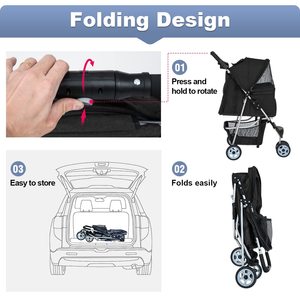 Poussette pliable pour animaux de compagnie personnalisée en TH-PPS-134 avec fenêtres en maille de rangement supplémentaires Auvent réglable pour le voyage - Product Image 4