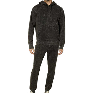 Men Cotton Acid Wash Tracksuit Custom Logo Printing Breathable <b>Quick</b> Dry Casual Two Piece Set OEM Wholesale - Product Image 1
