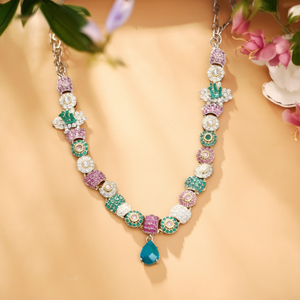 Fashion Jewelry Set Multi Colored American Diamond Floral Style Necklace - Product Image 3