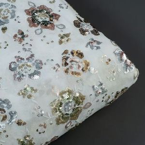 Tela de Red con Lentejuelas y Bordado de Perlas, Material de Encaje de Gasa de Doble Capa de Lujo para Vestidos de Novia y Ropa de Noche - Product Image 2