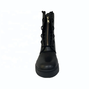 Botas de Motociclista de Cuero Negro para Hombre, Altura Media, Impermeables, para Invierno, Deportes al Aire Libre, con Cierre de Cremallera y Botón - Product Image 2