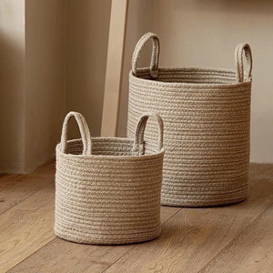 Eco-Friendly Cotton <b>Rope</b> <b>Basket</b> Handles Collapsible Modern Geometric Decorative Woven <b>Storage</b> Bin for Living Room Bedroom - Product Image 5