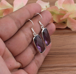Boucles d'oreilles pendantes en améthyste naturelle, argent sterling 925, pierre précieuse violette, pierre de naissance de février authentique pour femme, luxe, sertissage clos - Product Image 3