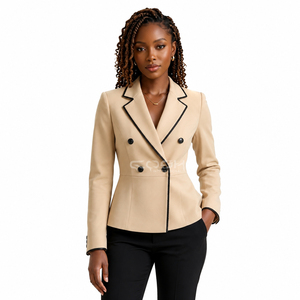 Cosh International Greek Apparel Delta Sigma Blazer de Color Beige Sólido, Manga Larga, Forrado, Formal, con Doble Ribete - Product Image 1