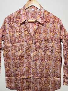 เสื้อเชิ้ตแขนยาวสีน้ำตาลคุณภาพเยี่ยม ผ้าฝ้าย 100% สำหรับผู้ชาย พิมพ์ลายดอกไม้ด้วยมือ งานดีไซน์ระดับพรีเมียม สไตล์ชาติพันธุ์ - Product Image 4