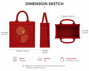 Red Jute Tote <b>Bag</b> With Geometric Design 12x6x12.5 Inches Handle Drop 4.5 Inches - Product Image 2