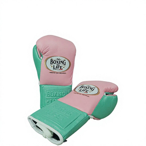 No Boxing No Life Pink Green <b>Leather</b> Training <b>Gloves</b> Laced Breathable Unisex Made In Mexico - Product Image 1