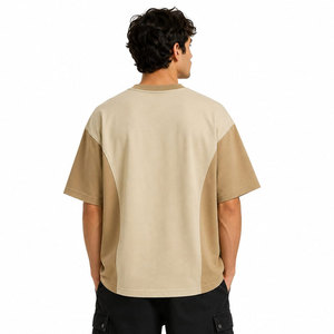 Camiseta Oversize de Contraste de Color con Bloques, Cuello Redondo, Manga Corta, Estampado de Letras en Relieve, Ajuste Casual de Punto para Hombre - Product Image 4