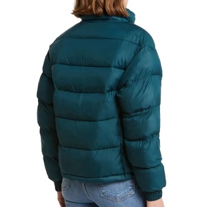 Custom Teal Puffer Jacket Women's Winter <b>Coat</b> Stand Collar Zipper Closure Casual Thick Polyester Wadding Short Length Windproof - Product Image 3