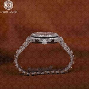 Charm_Jewells Men's Luxury Stainless Steel <b>Mechanical</b> <b>Watch</b> With Diamond Encrusted Round Dial 43mm Chronograph Folding Clasp - Product Image 4