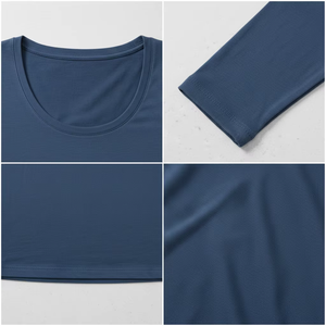 สินค้าขายดี เสื้อแขนยาวคอกว้างสำหรับผู้หญิง สีพื้น ผ้าถัก ระบายอากาศได้ดี สวมใส่สบาย สีฟ้า - Product Image 4