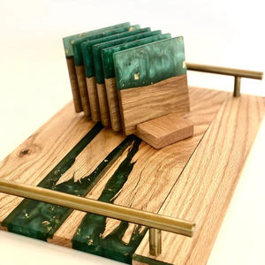 Juego de Posavasos de Resina Epoxi y Madera Cuadrados y Redondos Grabados Personalizables de Alta Calidad, Reutilizables, Modernos, con Logotipo Personalizado, India - Product Image 6