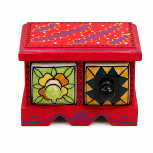 Handcrafted Wooden 2-<b>Drawer</b> Jewelry <b>Box</b> | Decorative Hand Painted Floor Cabinet for Jewelry Accessories Multifunctional - Product Image 1