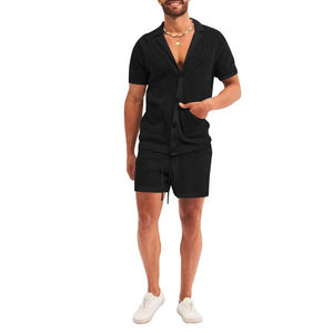 Ensemble de survêtement 2 pièces pour homme, grande taille, tricoté, respirant, décontracté, pour la gym et le fitness, couleur unie, vente en gros, été, haute qualité, OEM - Product Image 5