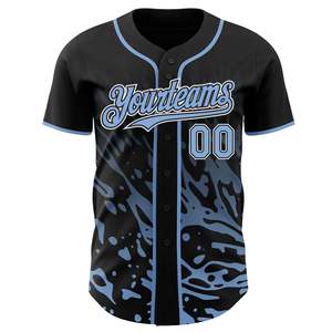 Jersey de Béisbol Personalizado Negro y Azul Cielo, Más Vendido, con Botones, 100% Poliéster, Malla Transpirable de Secado Rápido, con Logotipo y Nombre Personalizados - Product Image 1