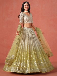 Elegant Beaded Organza <b>Lehenga</b> Set with Strapless Neckline Backless Blouse A-Line Silhouette Floor-Length Skirt for Bridesmaid - Product Image 1