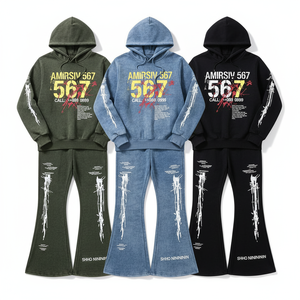 Ensemble de survêtement unisexe EMIRSIV bleu à capuche, respirant, épais, manches longues, imprimé, taille élastique, style streetwear, en coton, pour adulte, été - Product Image 5