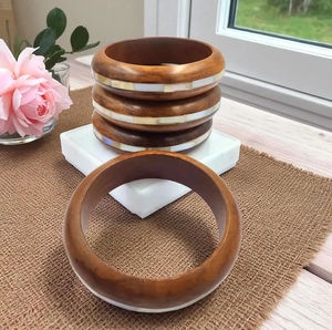 Bracelet en bois fait main avec incrustation de nacre |   Bracelet bohème artisanal naturel - Product Image 6