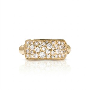 Bague signet pour femme en or jaune 14K avec diamants, pavée, forme rectangulaire, style cluster, bijou délicat et élégant, cadeau - Product Image 1